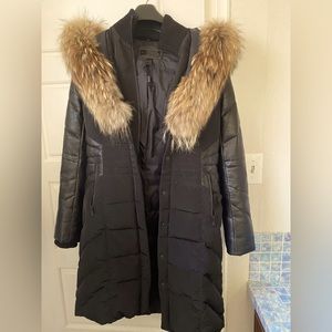 Danier coat with genuine leather sleeves and real fox fur